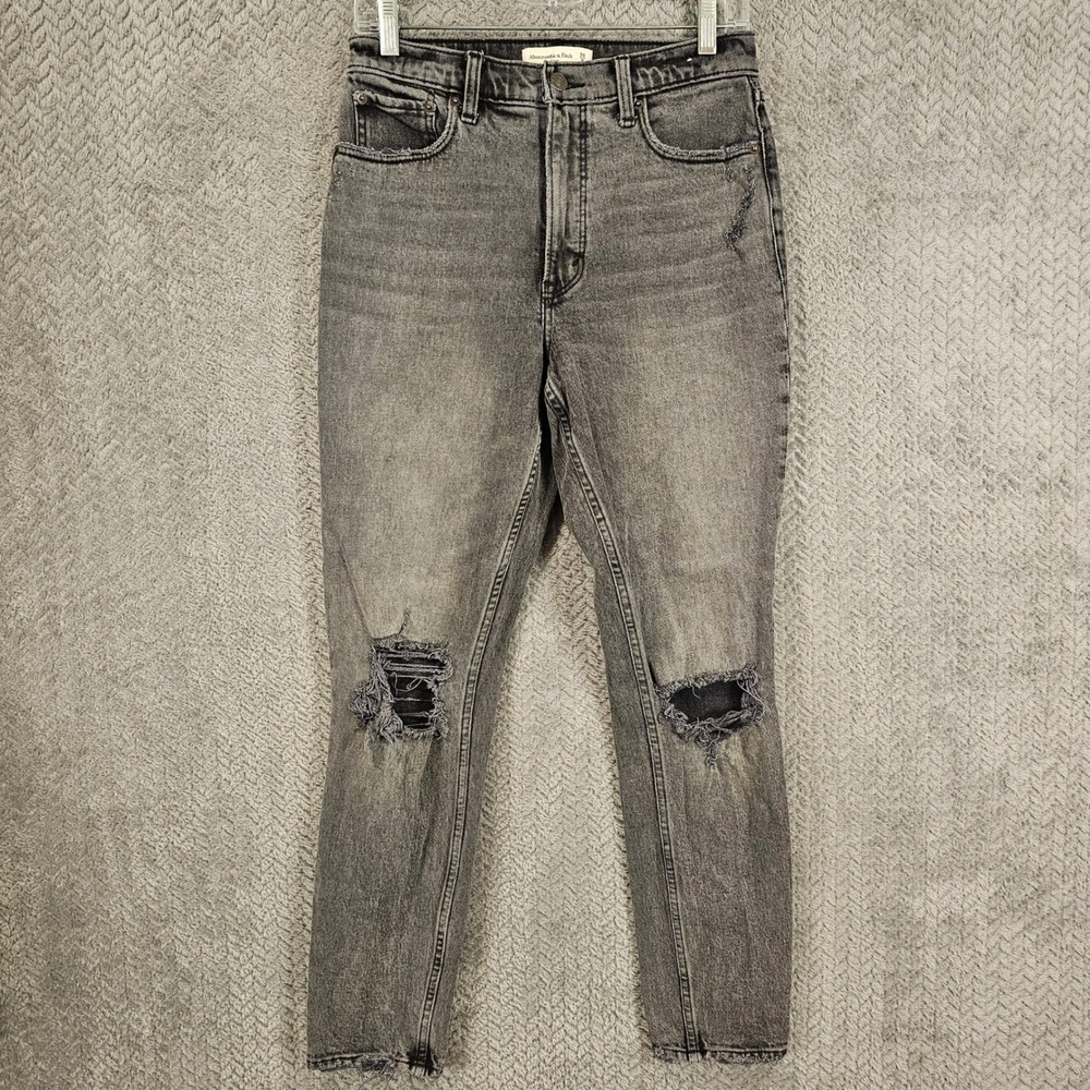 Abercrombie Fitch The Skinny High Rise Distressed Jean Black 28 6L Faded Ripped